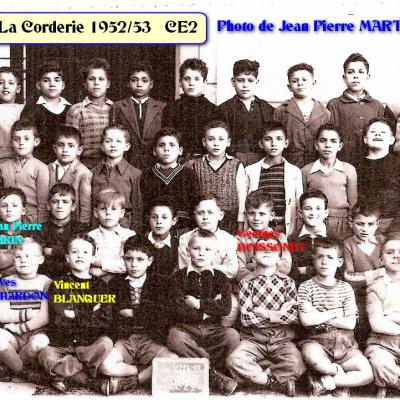La Corderie 1952.53 CE2 avec noms